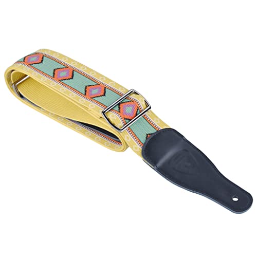 SKED Sangle de guitare folk guitare électrique acoustique universelle en cuir brodé (jaune, taille unique) - Les Beatles, Paul McCartney, John Lennon, RIngo Starr, George Harrison SKED Sangle de guitare folk guitare électrique acoustique universelle en cuir brodé (jaune, taille unique)