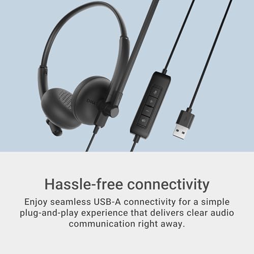 Image of Dell Wired Headset WH125, Boom Mic, Black | USB Type-A, Mac & Windows, Leatherette Cushions, 270 Rotational Mic, Computer Use