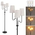 9MMML Farmhouse Dimmable Floor Lamp, Rustic 3-Light Floor Lamp with Fabric Shade, 68'' Tall Floor Standing Lamp for Living Room, Bedroom, Office, Corner, 3 x E26 LED Bulb Included