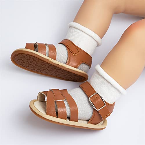 Image of Meckior Baby Toddler Infant Girls PU Leather Soft Open Toe Summer Sandals Flower Princess Flat Shoes