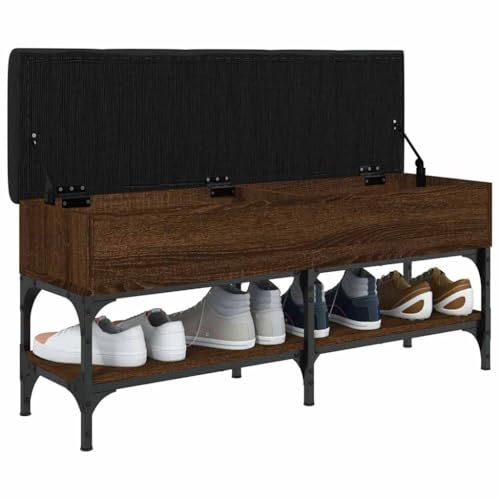 Banc à chaussures en chêne et métal 102cm avec coussin pour l'entrée - 5