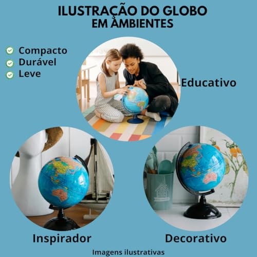 Globo Terrestre Mesa Giratório 20cm Altura Educativo Escolar Geografia Mapa Mundi Político Escritóri