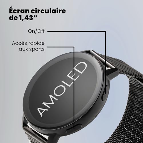 SPC Smartee Duo Classic – Smartwatch Montre Intelligente Noire avec Bracelet métallique Interchangeable, écran AMOLED 1,43”, appels Bluetooth, 8 Jours de Batterie, 100 Sports, IP68 – Image 4