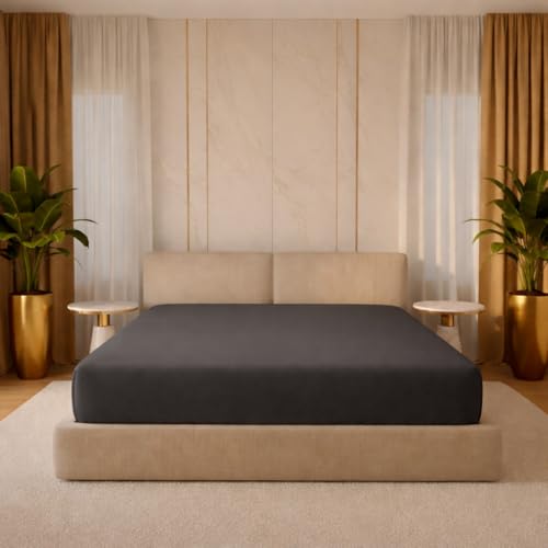 Image of Double Size Fitted Sheet- Egyptian Cotton 500 Thread Count Hotel Luxury 1 Piece Double Fitted Bedsheet- Fit Mattress Up to 12 inch- Extra Soft, Wrinkle Free, Breathable Sheet- Dark Grey