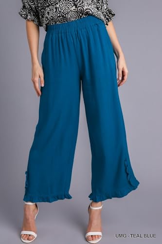 Umgee USA Linen Blend Elastic Waist Ruffle Hem Pants with Pockets2