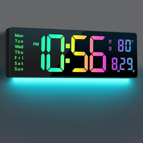 Image of Digital Wall Clock 16 inch, Wall Clocks with 11 RGB Colors, Alarm Clock with Night Lights, Large Digital Clock for Living Room Bedroom Office Classroom Decor,Temperature, Remote Control (16 inch RGB CLOCK)