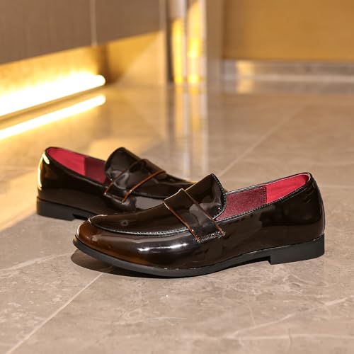 Santimon Men's Patent Leather Penny Loafers Stylish Slip-On Moccasins Classic Design Formal & Casual Dress Prom Suit Shoes3
