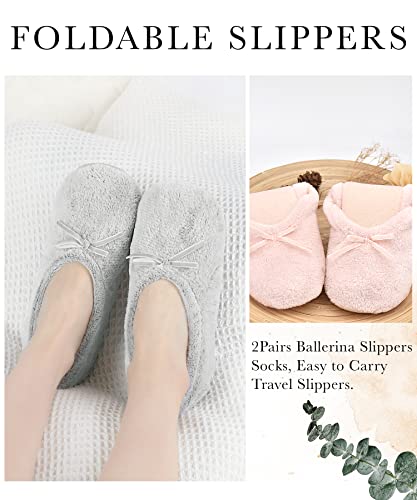 Image of Panda Bros 2 Pairs Women's Ballerina House Slippers, Anti-Skid Comfy Warm Ballet Style Slippers
