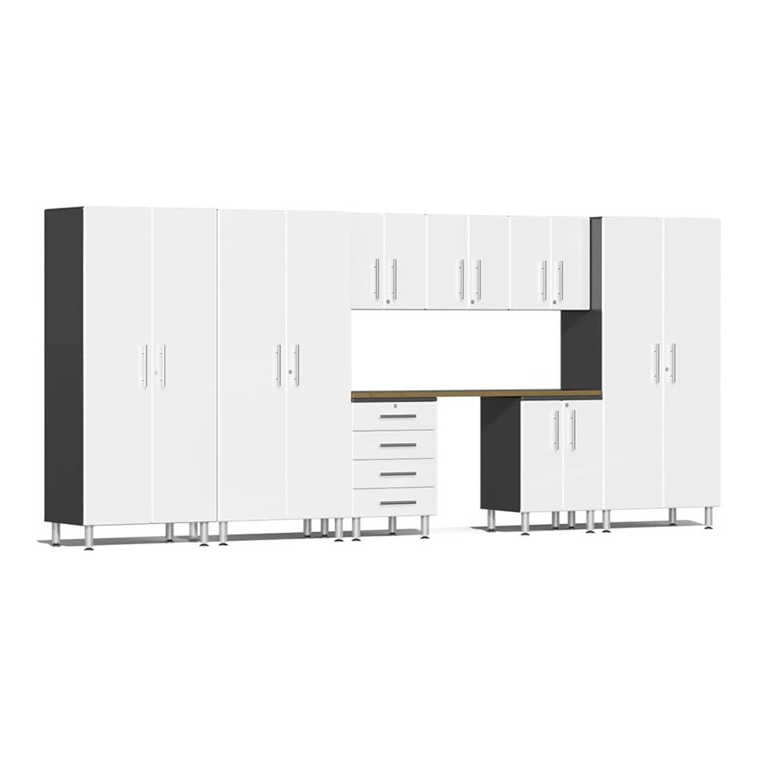 Ulti-MATE UG26092W 9-Piece Cabinet Kit with Bamboo Worktop in Starfire White Metallic, White, Grey