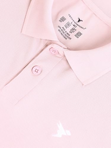 Image of TECHNOSPORT Men's Solid Slim Fit Polo Collar T-Shirt MATPIQ Half Sleeve Button Polyester for Gym Running Workout UPF50+ Anti Odour