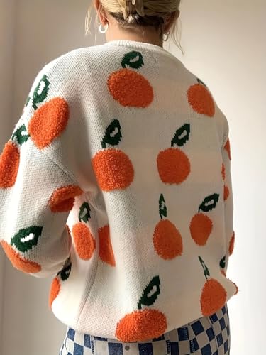 Womens Knitted Orange Sweater Casual Loose Long Sleeve Pullover Sweater Tops3