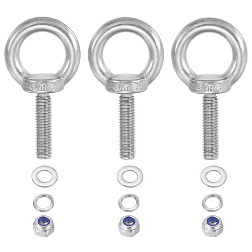 PATIKIL M8 x 30mm Lifting Shoulder Eye Bolt, 3Pcs 304 Stainless Steel Lifting Ring Threaded Eyebolt with Nuts Washers for Hanging Hammocks Articles