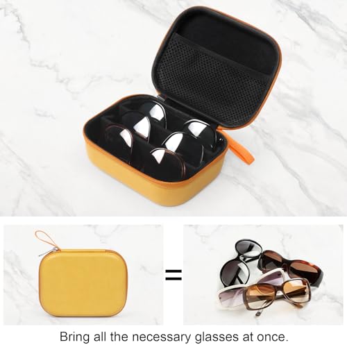 Image of Bukere Travel Sunglasses Organizer Case, PU Leather Adjustable Slots for Multiple Glasses, Hard Eyewear Box for Men Women