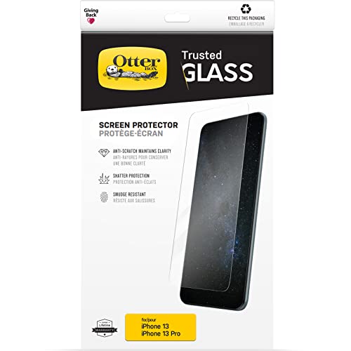 OtterBox Trusted Glass Screen Protector for iPhone 13 / iPhone 13 Pro, Tempered Glass, Scratch Protection, Drop Defence for Shatter Protection, Non-Retail Packaging
