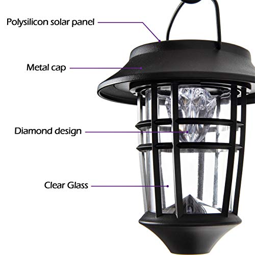 LeiDrail Solar Wall Lantern Lights Outdoor Hanging Lanterns Super Bright Warm White LED Wall Sconce Glass Landscape Lighting Decorative Waterproof with Hanging Hook - 2 Pack