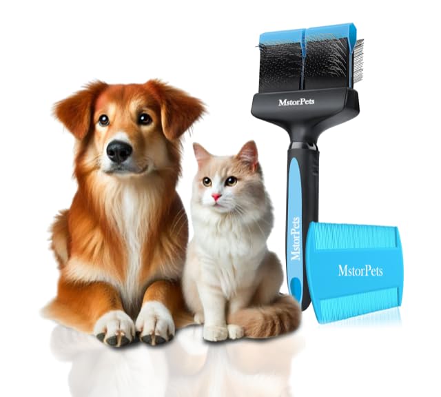 MstorPets Professionelle Zupfbürste für Hunde und Katzen mit Schutznoppen - Entfernt sanft Unterwolle, Verfilzungen & Knoten - Langhaarige Hundebürste und Pudelbürste für die tägliche Fellpflege