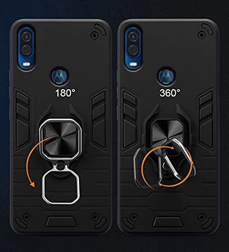 Image of Pikkme D5 Tough Armor Bumper Back Cover Case for Moto One Vision |Ring Holder & Kickstand in-Built (Black)