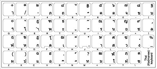 Thai Keyboard Labels Layout with Black Lettering Transparent Background