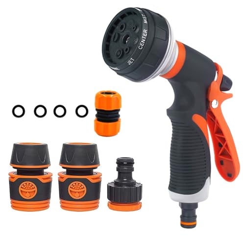 Garden Hose Pipe Spray Gun Set 8 Adjustable Patterns Hose Nozzle High Pressure Anti-Leaking Hose Spray Gun with Hose Pipe Connectors for Watering Plants and Lawns Washing Cars and Pets