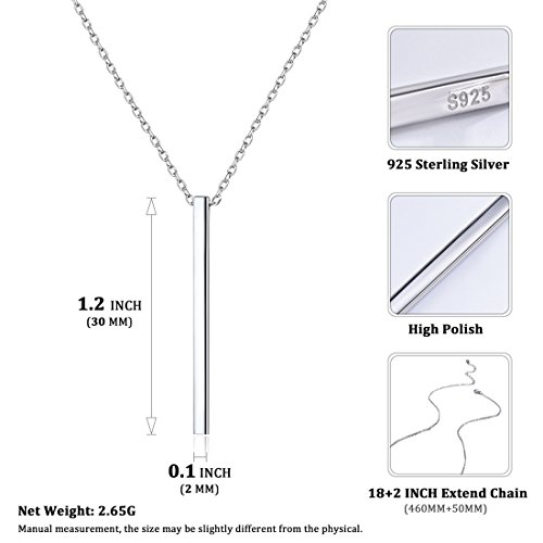ChicSilver Customizable Vertical Bar Pendant Necklace 925 Sterling Silver Y Necklace Simple Fashion Jewelry Gifts for Women(with Gift Box)4