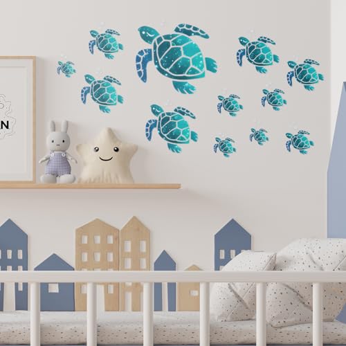 15 Stück Meeresschildkröten-Vinyl-Wandaufkleber, Wasserschildkröte Unter Dem Meer, Fliesenaufkleber Bad Wasserdichte Schildkröten Aufkleber für Badezimmer, Schlafzimmer, Wohnzimmer, Toilette