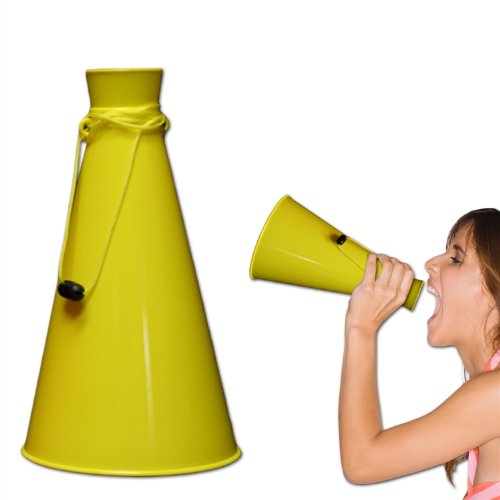 One Yellow Plastic Megaphone with Attached Lanyard