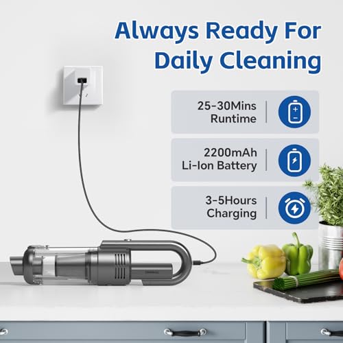 Image of Handheld Car Vacuum Cleaner Cordless: 9500PA Powerful Suction Portable Lightweight Hand Held Vacuum - Large Capacity Battery Last Long Wireless Mini Vacuum with LED Light for Home Office Cleaning