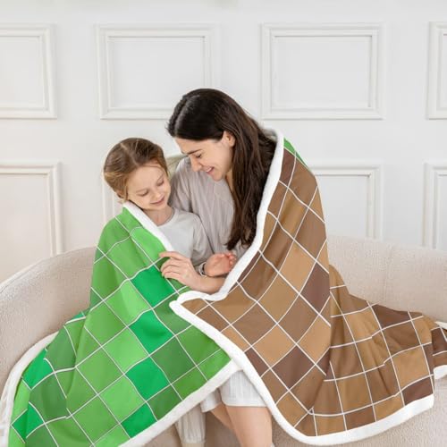 Image of Erosebridal Gaming Plaid Fleece Blanket Baby 30 inchx40 inch Geometric Checkered Gamer Sherpa Blanket Checkerboard Games Fuzzy Plush Throw for Kids Boys Girls,Brown Green Grids Decor for Bed Couch