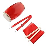 Luxshiny Traditional Chinese Waist Drum with Strap Hand Drum for Adults and Seniors Percussion Instrument for