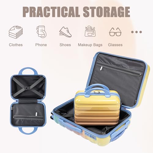 Image of Merax PC+ABS 20 inch Carry-On Luggage Set with Detachable Makeup Case Compact & Flight Approved, Rainbow