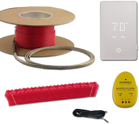 Warming Systems - 50 Sqft 120V Electric Radiant Floor Heating Kit – Includes Heating Cable, Programmable Thermostat, Sensor, Cable Guides, Installation Monitor and Under Tile Heated Floors