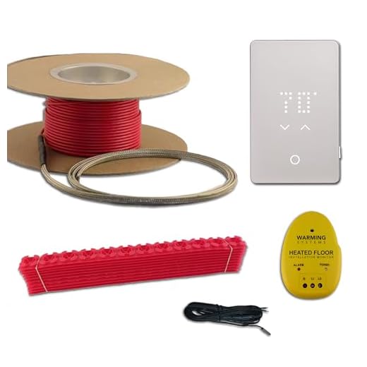 300 Sqft Cable Set, 240 Volt, Electric Radiant Floor Heat Heating System with Aube Digital Floor Sensing Thermostat, Including Thermostat Sensor, Installation Monitor and Cable Guides