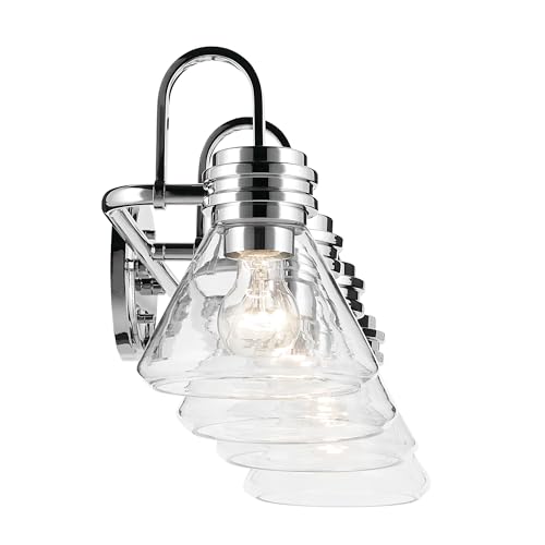 Image of Kichler Farum 34 inch 4-Light Bathroom Vanity Light Fixture with Clear Glass in Chrome for Single or Double Vanity Over Mirror, Modern Wall Mount (34 inch x 9.5 inch), 55156CHCLR