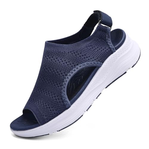 YESWIN Women Arch Support Orthotic Walking Sandals Comfortable Plantar Fasciitis Non-slip Casual Open Toe Adjustable Ankle Strap Sport Sandals for Summer Beach