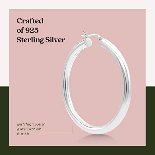KEZEF Sterling Silver Hoop Earrings | 4mm High Polished Silver Hoops for Women - Lightweight Jewelry Earring | 25mm - 45mm Diameter Chunky Hoop Earrings3