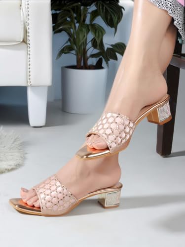 Image of Carlton London Women Stylish Fashion Embellished Ethnic Sandals for Outdoor, Party, Wedding and Holidays with Block Heels