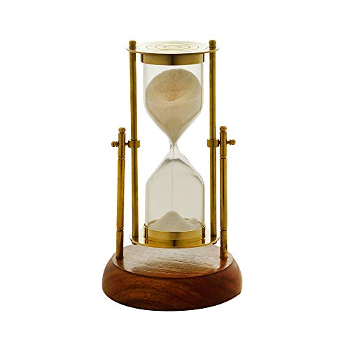 Ampulheta Decorativa de Metal e Madeira Dourada 20cm x 11cm - Wolff