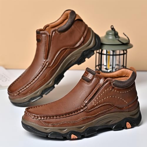 Image of MOSTELO Mens Slip On Casual Loafers Classic Outdoor Leather Walking Hiking Shoes Comfortable for Work Office Dress Outdoor High Top