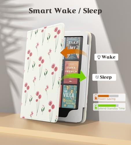 Image of MoKo Case for 7 inch /6.8 inch Kindle Paperwhite(12th /11th Gen-2024 /2021) and Kindle Colorsoft Signature Edition, Slim PU Shell Cover Case with Auto-Wake /Sleep for Kindle Paperwhite 2024, Pink Little Flowers