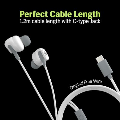 Image of Lava Probuds E1c in Ear Earphone | 12mm Bass Boosted Copper Driver with Pocket Comfy C Type Jack with Wire Protector | Dual Tone Stylish Design | in-Built Mic | IPX4 Water Resistant (White)