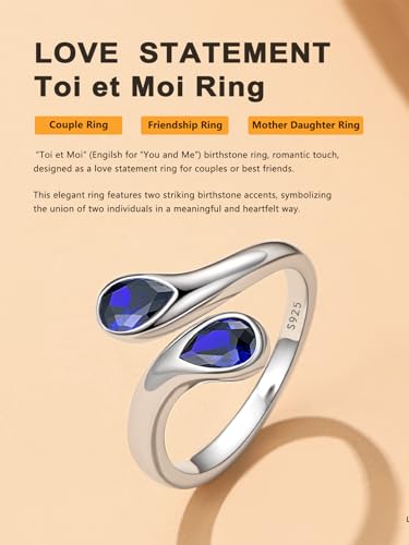Bestyle BTR27396B-9 September Birthstone Ring Women Sapphire Ring Navy Blue Cz Gemstone Ring For Women 925 Sterling Silver Promise Ring Statement Rings Thumb Ring Ring Adjustable Size 5 thumb #1