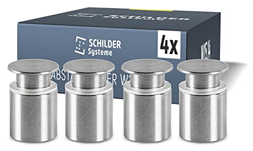 SCHILDER Systeme 4 Stück Edelstahl - Abstandhalter w.15.14 | inkl. Flachkopfschrauben + Dübeln | Schildbefestigung | hochwertiger Glashalter | Klemmhalter
