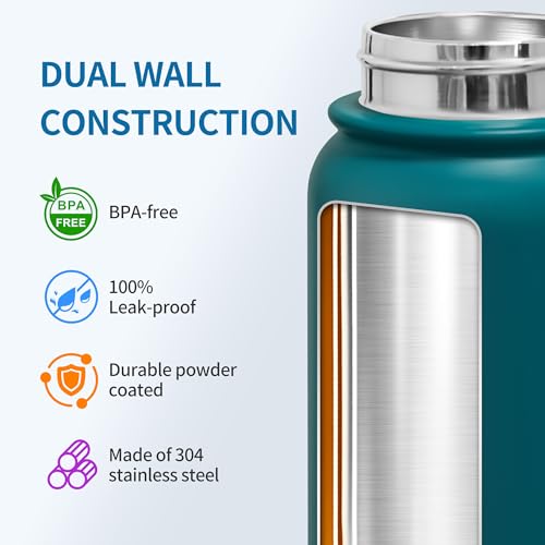 Image of GOPPUS Insulated water bottle 20 oz Stainless Steel Water Bottle BPA-Free Sports Water Bottles, Great for Travel,Silicone Spout Lid- Leak & Sweat Proof with Anti-Dust(blue green)