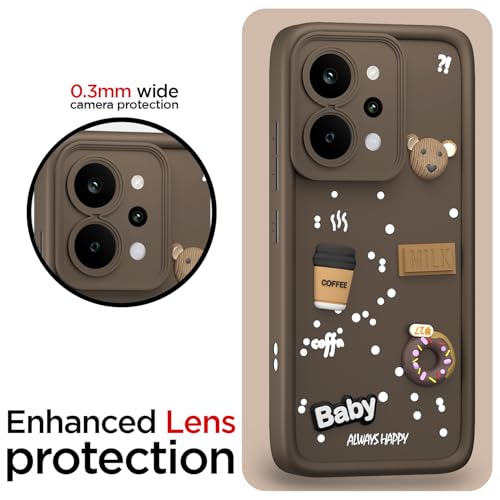 Image of Pikkme Back Cover for Realme P4 Power 5G | 3D Bear Silicone Cute & Fun Coffee Cartoon | Full Body Protection Bumper Case (Brown)