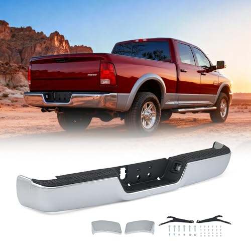 VRC Rear Bumper Assembly Compatible with 2009-2018 Dodge Ram 1500/10-18 Ram 2500 3500 Chrome Steel Bumper With License Plate Lights (Chrome W/o Dual Exhaust W/o Sensor Holes)