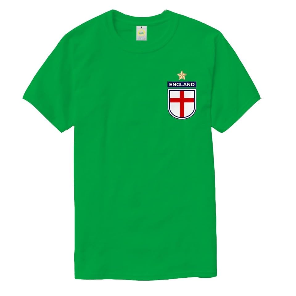 Vagile England Shirt Adults Kids - Boys England Badge Retro T Shirt - Country World Cup 2026 English Supporters Gifts Green