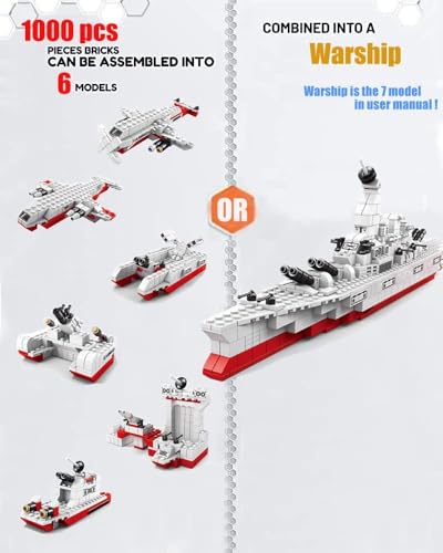 Image of 6-in-1 War Ship Building Block Set - Build Boats, Yachts & More | 1000+ Pieces STEAM /STEM Toy for Kids | Durable & Safe(ABS) | Comes in Colorful Poly Bag | 12 Months Manufacturing Warranty