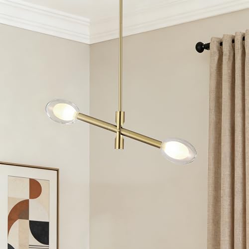 ocioc Gold Sputnik Chandelier 2-Light, Modern Glass Globe Light, Mid Century Ceiling Light Fixture Height Adjustable Hanging Pendant Lighting for Dining Room Kitchen Island Bedroom Office