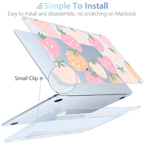 Image of MEEgoodo for M5 /M4 /M3 /M2 MacBook Air 15 inch Case 2026 2025 2024 2023, Case Fit Model (A3448 /A3241 /A3114 /A2941) for MacBook Air 15.3 inch, Cute Drawn Strawberries