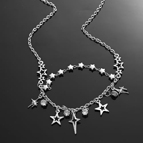Star Y2k Pendant Necklace for Women Stainless Steel Silver Punk Aesthetic Chain Necklace Jewelry4